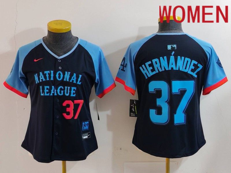 Women Los Angeles Dodgers 37 Hernandez Blue All star 2024 Nike MLB Jersey style 3